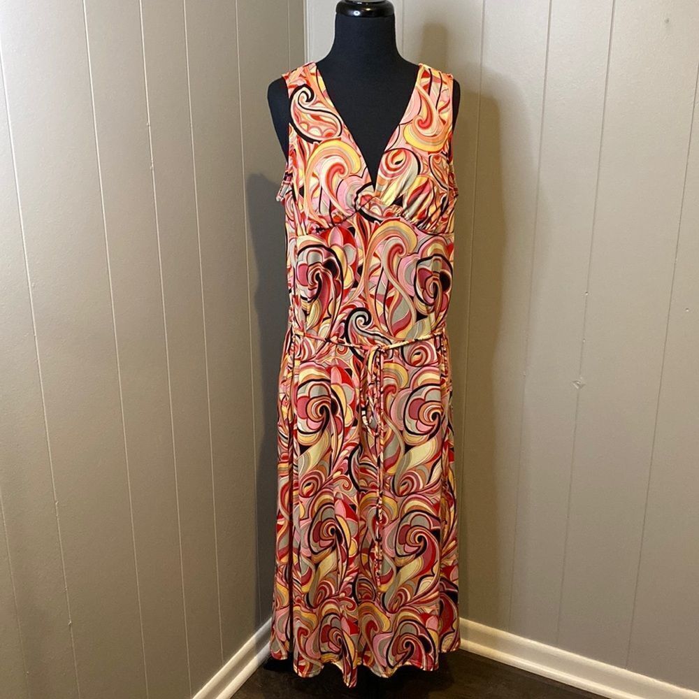 Jade by Jane 1XL Maxi Dress Sleeveless Abstract Design Waist Tie